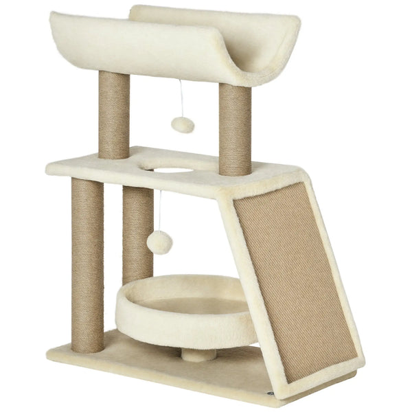 Arbre à chats design cosy chic multi-équipements centre d'activités griffoirs grattoir plateformes brun clair-0