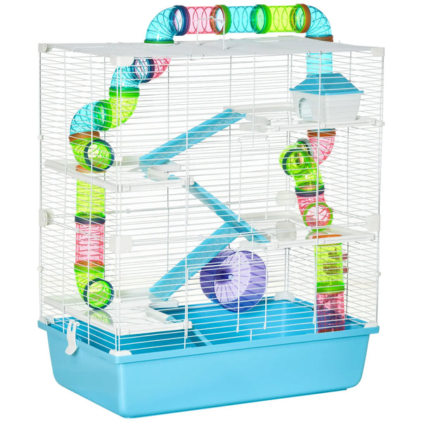Grande cage pour hamsters cage pour rongeur 5 niveaux avec tunnels abreuvoir roue maisonnette échelles dim. 59L x 36l x 69H cm-0