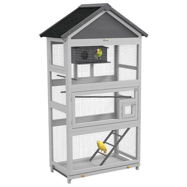 Cage à oiseaux en bois cage perroquet aire de jeux toit asphalte imperméable 92 x 52 x 171 cm gris-0