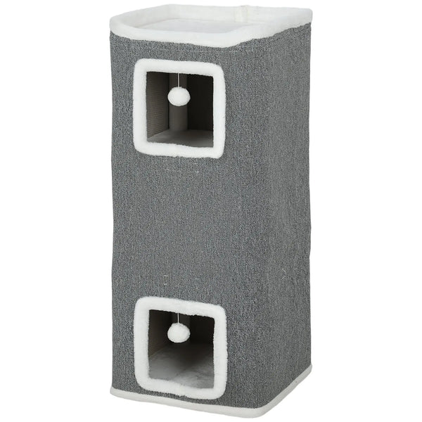 Tour pour chat 4 niveaux, arbre à chat stable boules de jeu plateforme supérieure bord en peluche, 41x 41 x 100 cm, gris-0