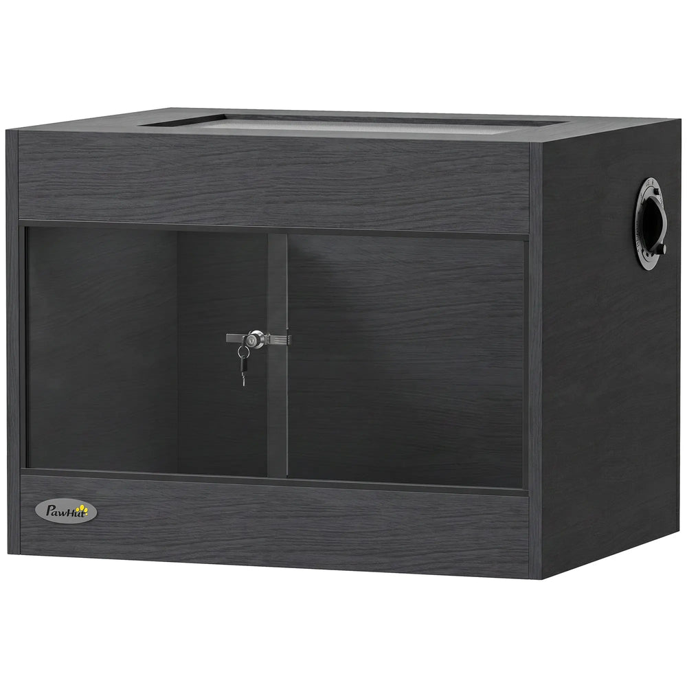 Terrarium pour Reptiles en Bois OSB, Porte en Verre Trempé, Serrure Sécurisée et Couvercle en Filet, 60x45x45cm, Noir-0