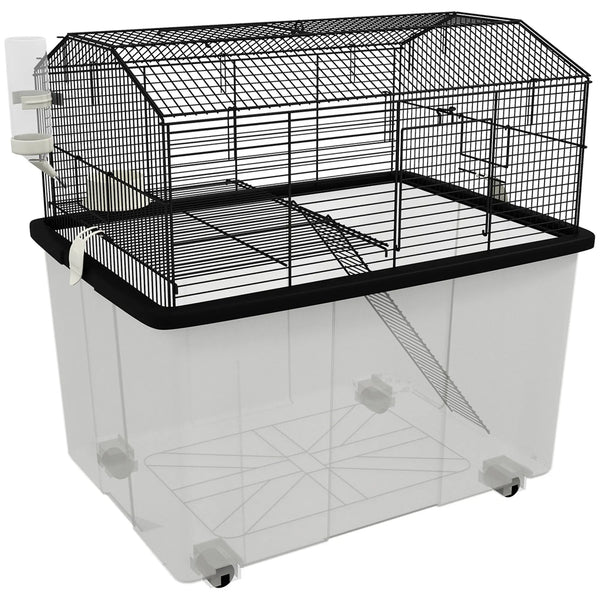 Cage hamster cage rongeur 2 étages avec roulettes plate-forme et échelle en fil d'acier 57 x 43 x 57 cm noir-0