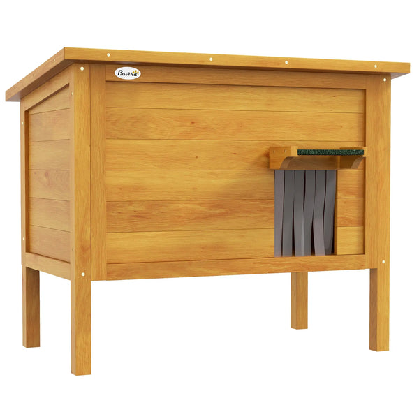 Maison pour chats niche d'extérieur en bois surrélevée avec toit ouvrable isolée  85 x 50 x 68,5 cm naturel vert-0