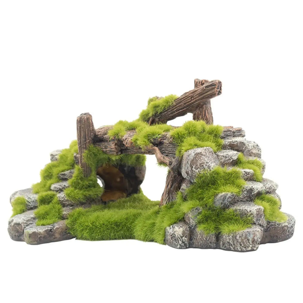 Saim Aquarium Moss Rockery Stone Decoration Hollow Hideout House Ruins Cave Fish Tank Accessories Ornament Tank Small Fish Hideaway Zooko