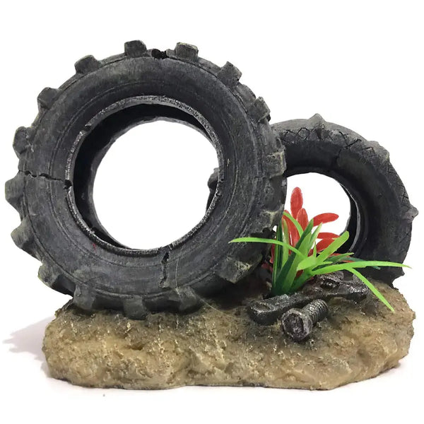 SLOCME Aquarium Tyre Decorations - Resin Material Tyre Decorations，Fish Tank Tyre Ornament Aquarium Environment Friendly Decorations Zooko