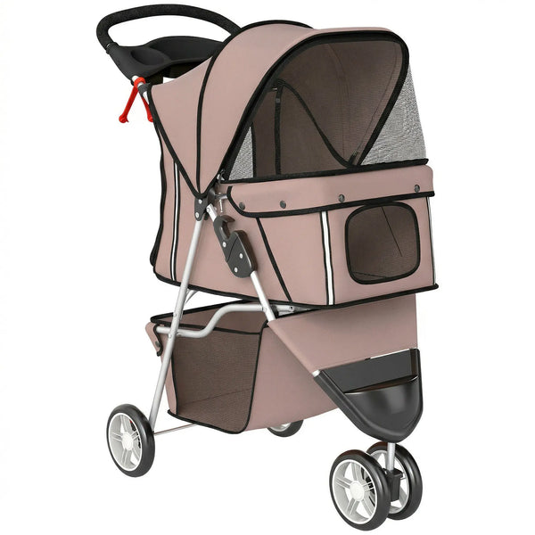 Poussette pour Chien 4 Roues, Chariot Pliable avec Auvent Réglable, Panier de Rangement, 77x44x102cm, Café-0