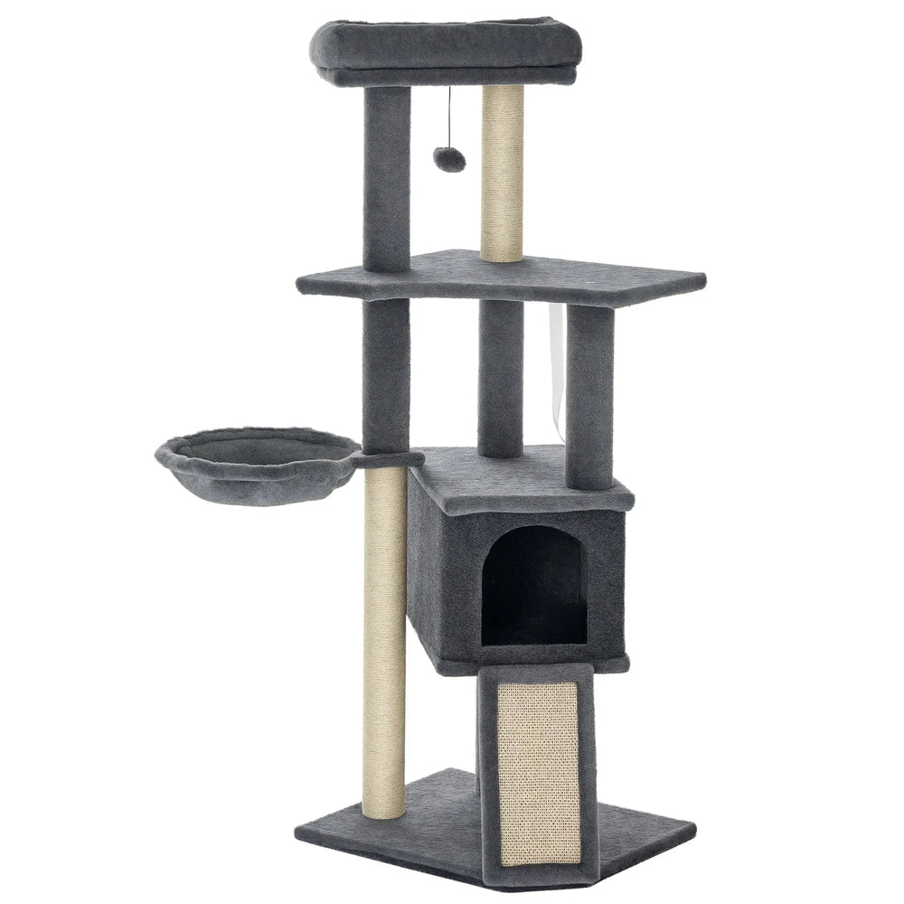 Arbre à chat centre d'activités multi-équipé griffoirs grattoir jeu boule suspendue niche plateformes gris-0