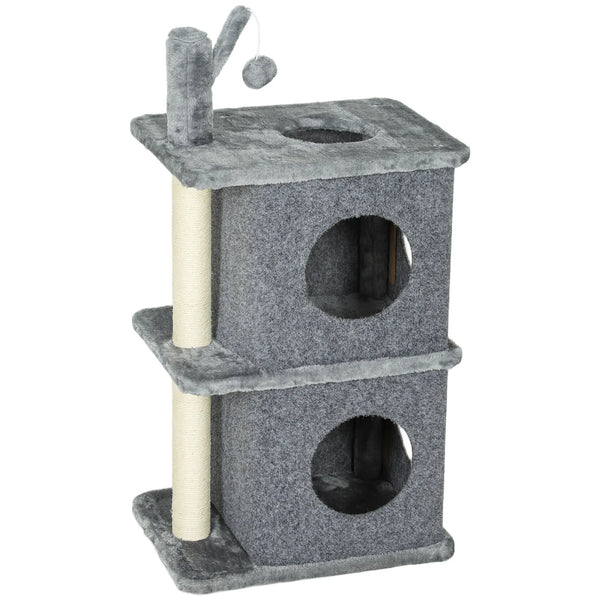 Arbre à chat à 3 niveaux tour pour chat 2 niches et surface de repos confortable, balle 43 x 33 x 80 cm gris foncé-0