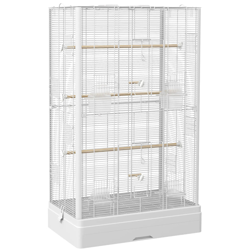 Cage à oiseaux volière avec portes perchoirs cage pour canaris perruches perroquets 61 x 36,5 x 98 cm blanc-0