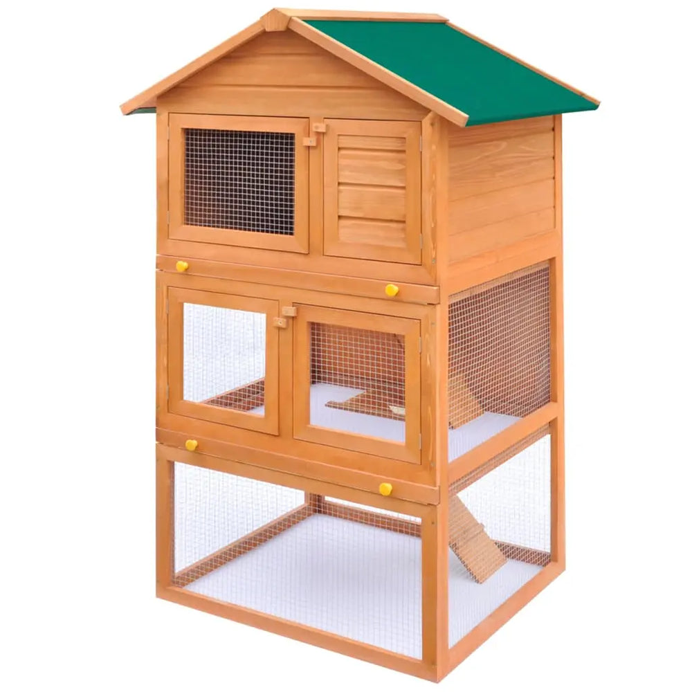 vidaXL Outdoor Rabbit Hutch Small Animal House Pet Cage 3 Layers Wood-0