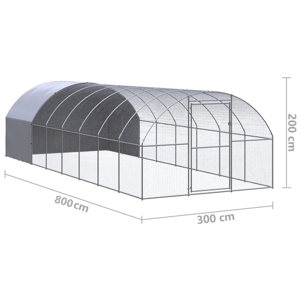 vidaXL Outdoor Chicken Coop 9.8'x26.2'x6.6' Galvanized Steel-0