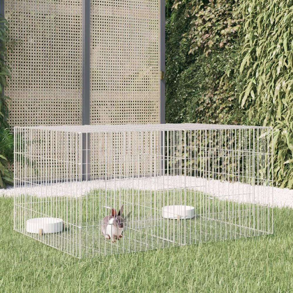 vidaXL 3-Panel Rabbit Cage Animal Hutch Playpen Enclosure Galvanized Iron-0