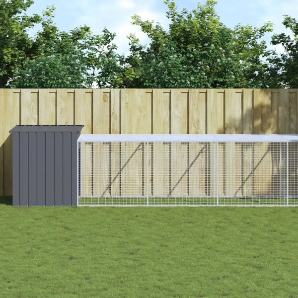 vidaXL Chicken Cage with Run Metal Chicken Coop Animal House Galvanized Steel-10