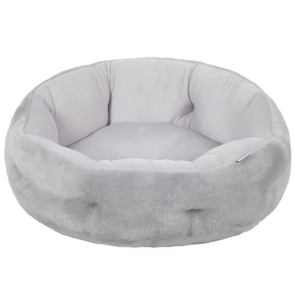 Lit pour chat réversible, lit pour chats d'intérieur et petits chiens, lit rond avec rebord de soutien, gris clair-0