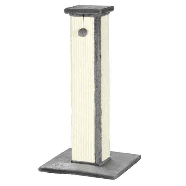 Griffoir pour chat poteau griffoir chat en sisal et peluche, boule suspendue base stable 41 x 41 x 81 cm gris et crème-0
