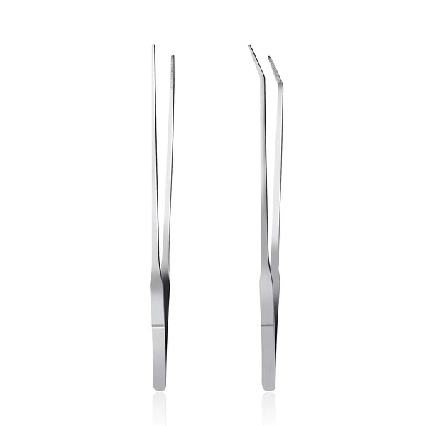 Feeding Tongs 2pcs Stainless Steel Aquarium Long Tweezers 27cm/10.6 inches Straight Curved Tweezers for Fish Tank Aquatic Plants Reptile Lizard Gecko Snake Spider Bird Zooko