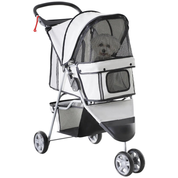 Poussette Buggy Pliable Animaux, Chariot Pliant Chien Chat, Porte-Gobelet Panier De Rangement Inclus, Roues Avec Frein, Tissu 600D Oxford Acier, 75 x 45 x 97 cm Gris-0