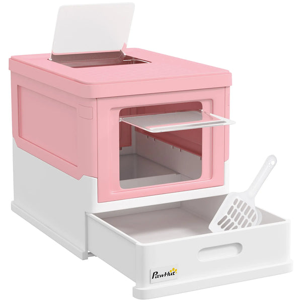 Maison de toilette pour chat pliable double porte battante et supérieure pelle fourni 47,5 x 35,5 x 36,7 cm rose-0