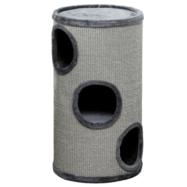 Tonneau à gratter pour chat, tour à griffer en sisal à 3 niveaux recouvert de peluche, Ø 38 x 70 cm, gris clair-0