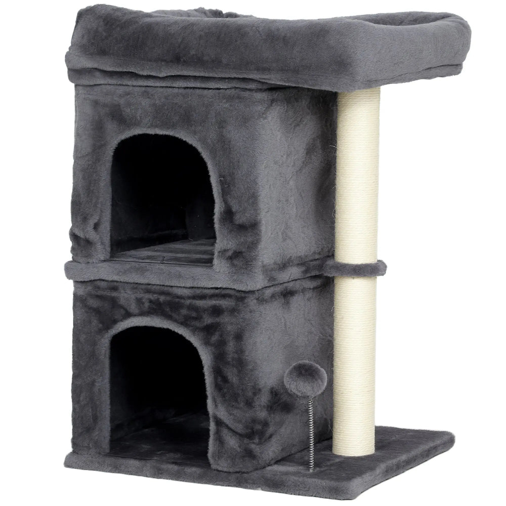 Arbre à chat, tour de jeux pour chat, plateforme, 2 niches et balle griffoirs en sisal, 45 x 40 x 66 cm, gris foncé-0