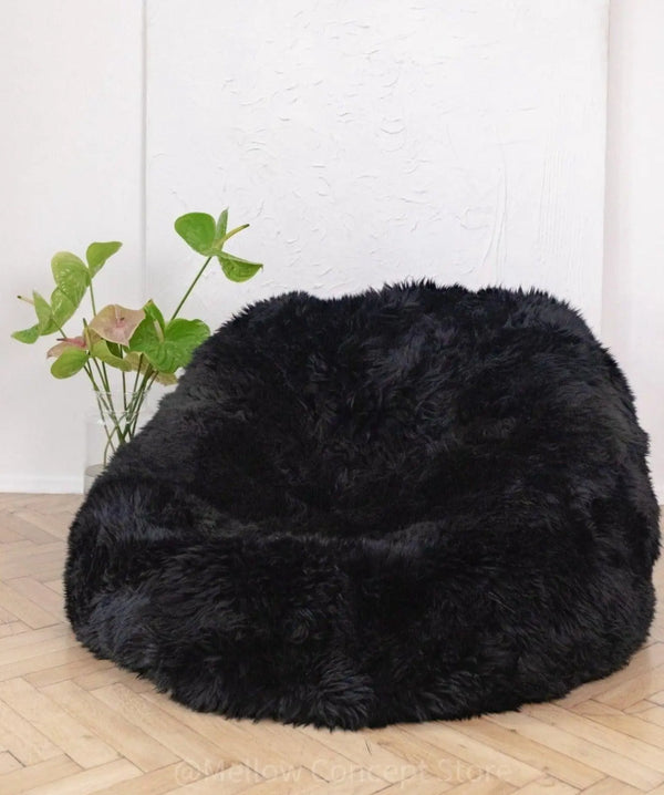 Natural Sheepskin Beanbag - Black-0