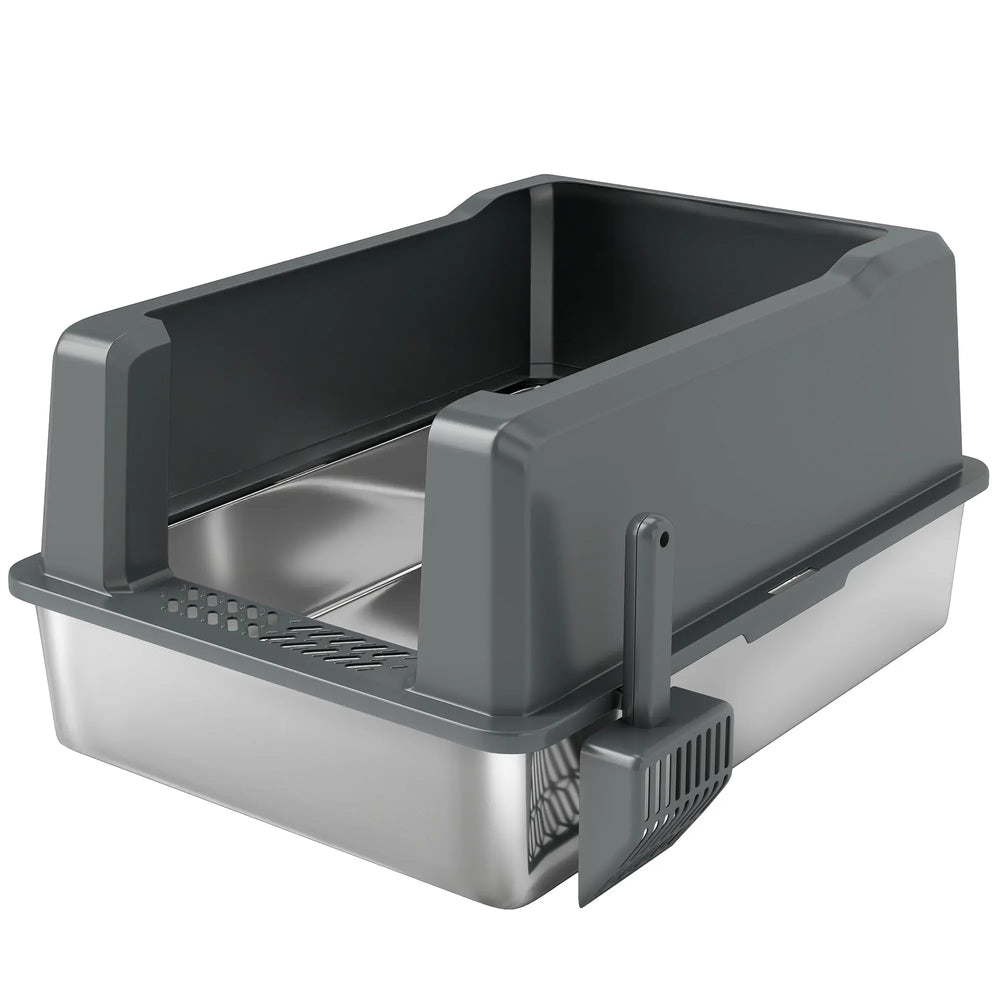 Bac à litière pour chat en acier inoxydable 85L grande capacité maison de toilette semi-fermée, 71 x 50,8 x 35,5 cm gris-0