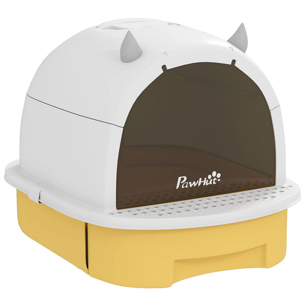 Maison de toilette pour chat bac à litière fermé chat poignée de transport porte translucide 40,5 x 52 x 39 cm jaune-0