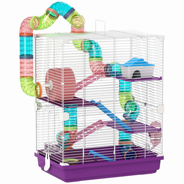 Cage pour hamster rongeur 4 étages avec tunnels mangeoire roue maison échelles 46 x 30 x 58 cm violet-0