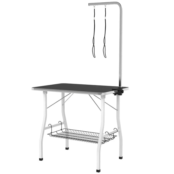 Table de toilettage pour chien pliante plateau antidérapant en caoutchouc avec 2 sangles 90 x 60 x 76 cm noir-0
