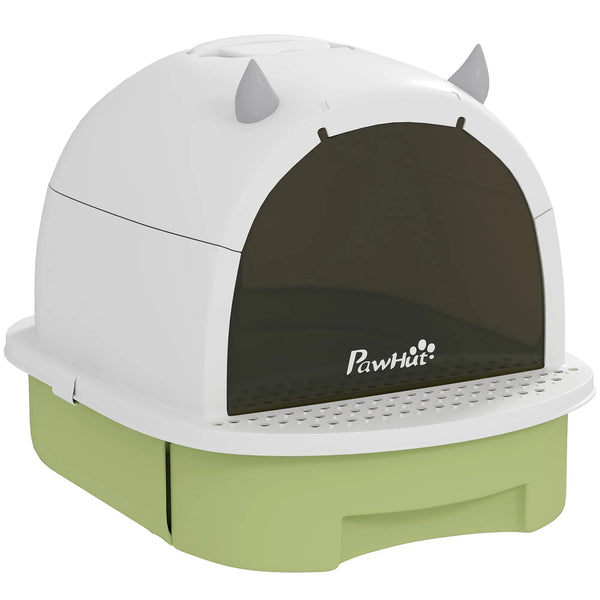 Maison de toilette pour chat bac à litière fermé chat poignée de transport porte translucide 40,5 x 52 x 39 cm vert-0