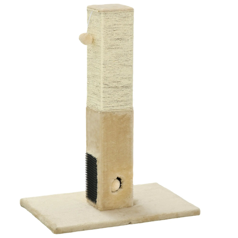 Poteau à gratter pour chat griffoir pour chat balle avec clochette 2 brosses de toilettage 59,5 x 39 x 79 cm beige crème-0