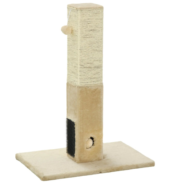 Poteau à gratter pour chat griffoir pour chat balle avec clochette 2 brosses de toilettage 59,5 x 39 x 79 cm beige crème-0