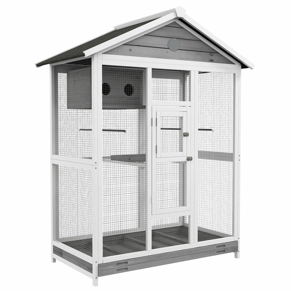 Grande cage oiseau volière à oiseaux intérieur exterieur, 4 perchoirs 112 x 68 x 154 cm gris-0