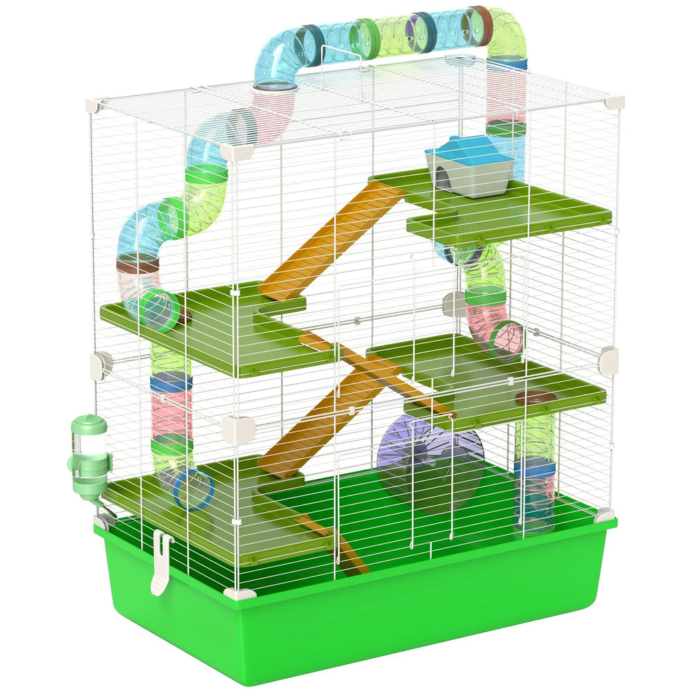 Grande cage pour hamsters cage pour rongeur 5 niveaux avec tunnels abreuvoir roue maisonnette échelles-0