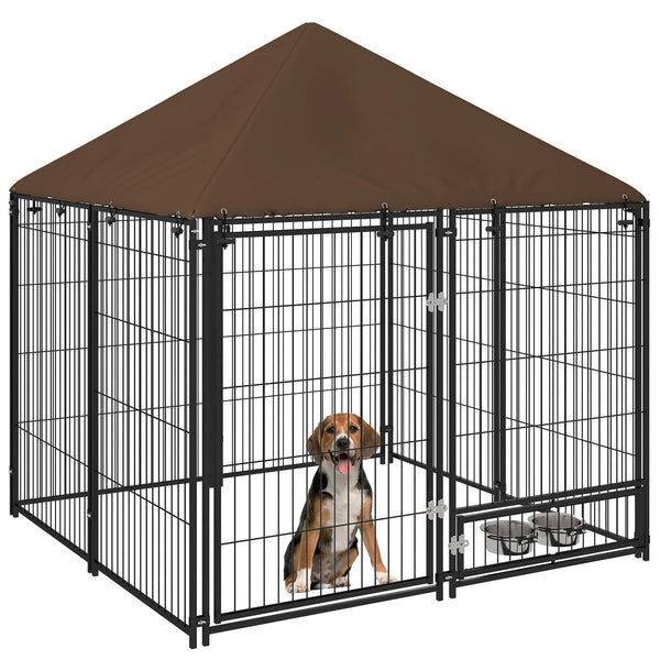 Chenil extérieur pour Chiens en métal et Tissu Oxford Support gamelle et Toit résistant aux intempéries Espace spacieux-0