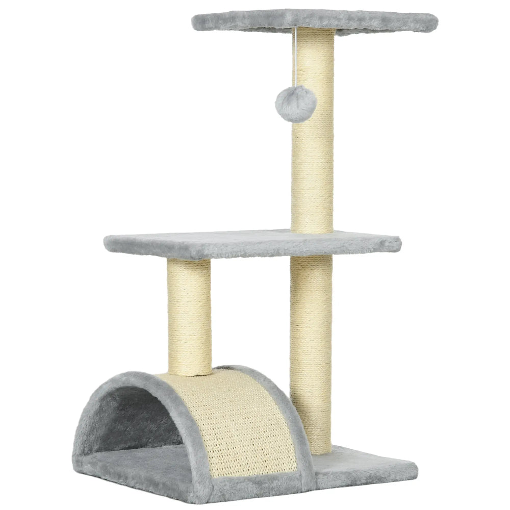 Arbre à chat arbre à grimper griffoir pour chat hauteur 72 cm balle suspendue gris clair-0