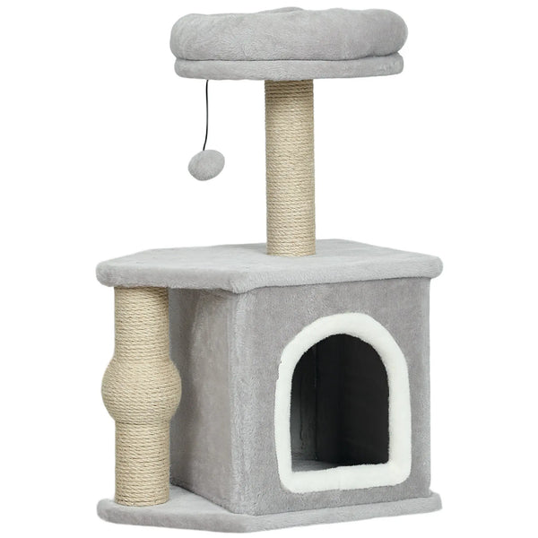 Arbre à chat tour de jeux pour chats, avec poteaux à griffer lit pour chat maison pour chat 42 x 30 x 66 cm gris clair-0
