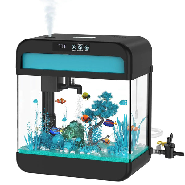 Small Fish Tank Aquarium 2.2 Gallon Glass Fish Tank Starter Kits with Silent Filter Pump LED Light humidifier and Betta Fish Tank Zooko