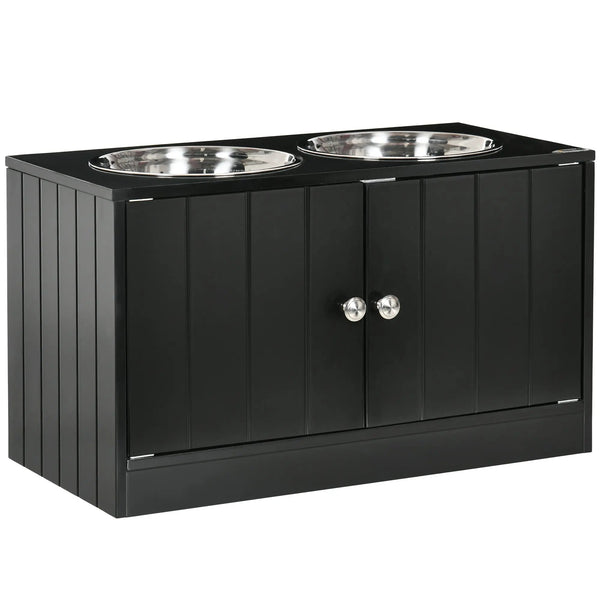 Gamelles chiens surélevées gamelle double chien chat porte-gamelles 60 x 30 x 35,5 cm 2 gamelles 2L acier inox incluses-0
