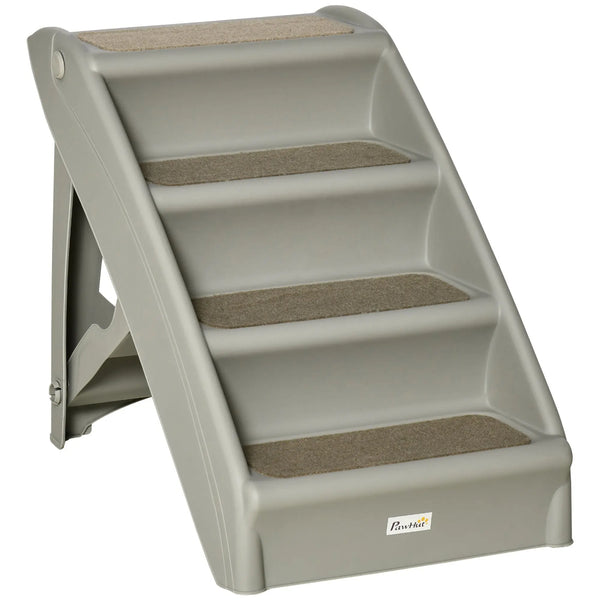 Escalier pour chien pliant à 4 marches antidérapantes escalier pour animaux en plastique 62 x 38 x 49,5 cm gris-0