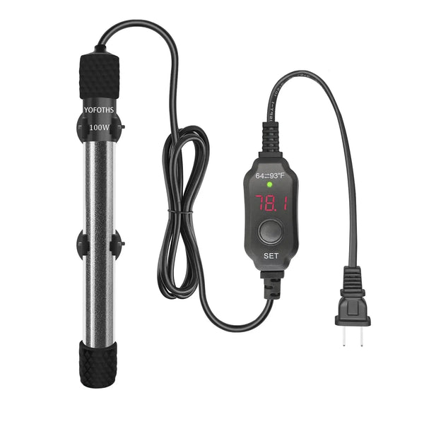 YOFOTHS Adjustable Mini Aquarium Heater 10-20 Gallons Submersible Small Fish Tank Heater 100W Digital Display Thermostat External Temperature Controller (100W) Zooko