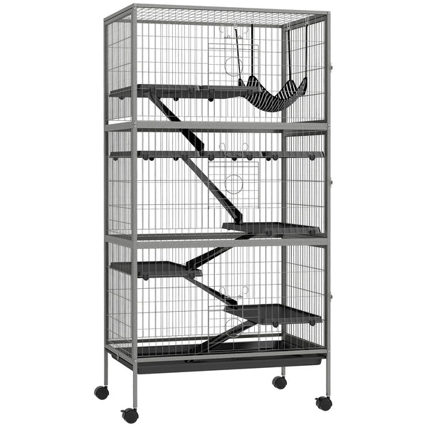 Cage pour rongeurs multifonction 4 plateformes 3 rampes 4 portes dim. 80L x 52l x 159H cm acier gris argenté noir-0