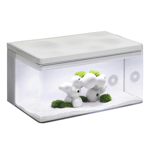 Harmony Premium All-in-One Aquatic Tank by Clairnara - iF Design Award Winning 10 Gallon Aquarium with Premium LED Light Patented Filtration System and Ultra-Quiet Water Pump - White Zooko
