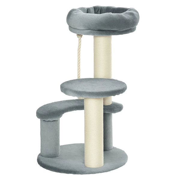Arbre à chats 2 griffoirs grattoirs sisal naturel 3 plateformes corde à grimper dim. Ø 40 x 65H cm peluche haute densité 500 g/m² gris-0