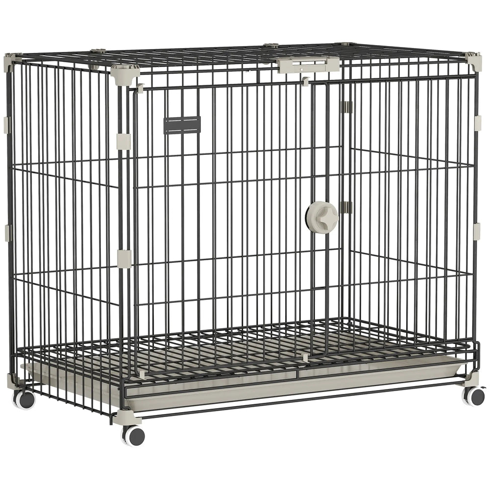 Cage pour Chien, Plateau Amovible, Roues avec Freins, Toit Ouvrant Verrouillable, 75,5x46x64,5cm, Noir-0