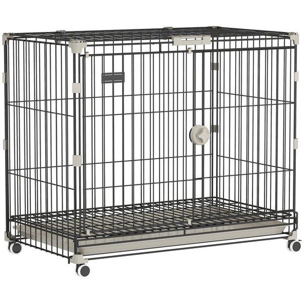 Cage pour Chien, Plateau Amovible, Roues avec Freins, Toit Ouvrant Verrouillable, 75,5x46x64,5cm, Noir-0
