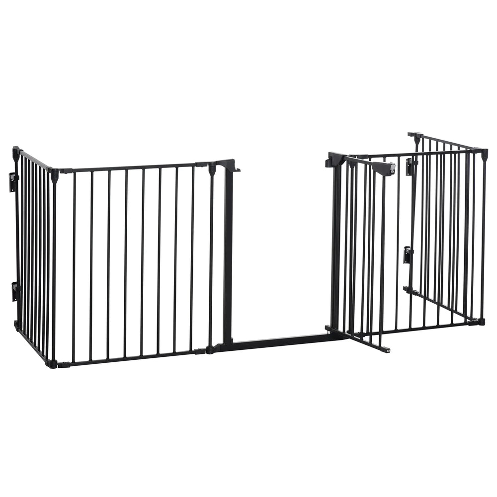 Barrière de sécurité parc enclos chien modulable pliable porte intégrée 300L max. x 74,5H cm métal PP noir-0