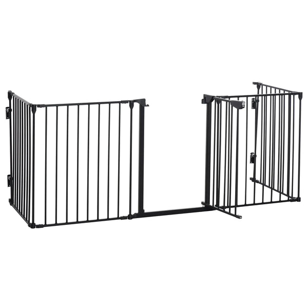 Barrière de sécurité parc enclos chien modulable pliable porte intégrée 300L max. x 74,5H cm métal PP noir-0
