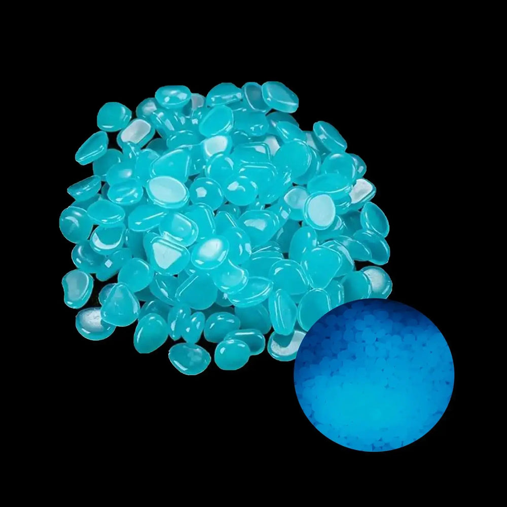 100pcs Glow in The Dark Pebbles Stones DIY Decorative Luminous Stones Blue Glowing Rocks for Garden Lawn Yard Walkway Pathway Potted Plants Fish Tank Aquarium Zooko