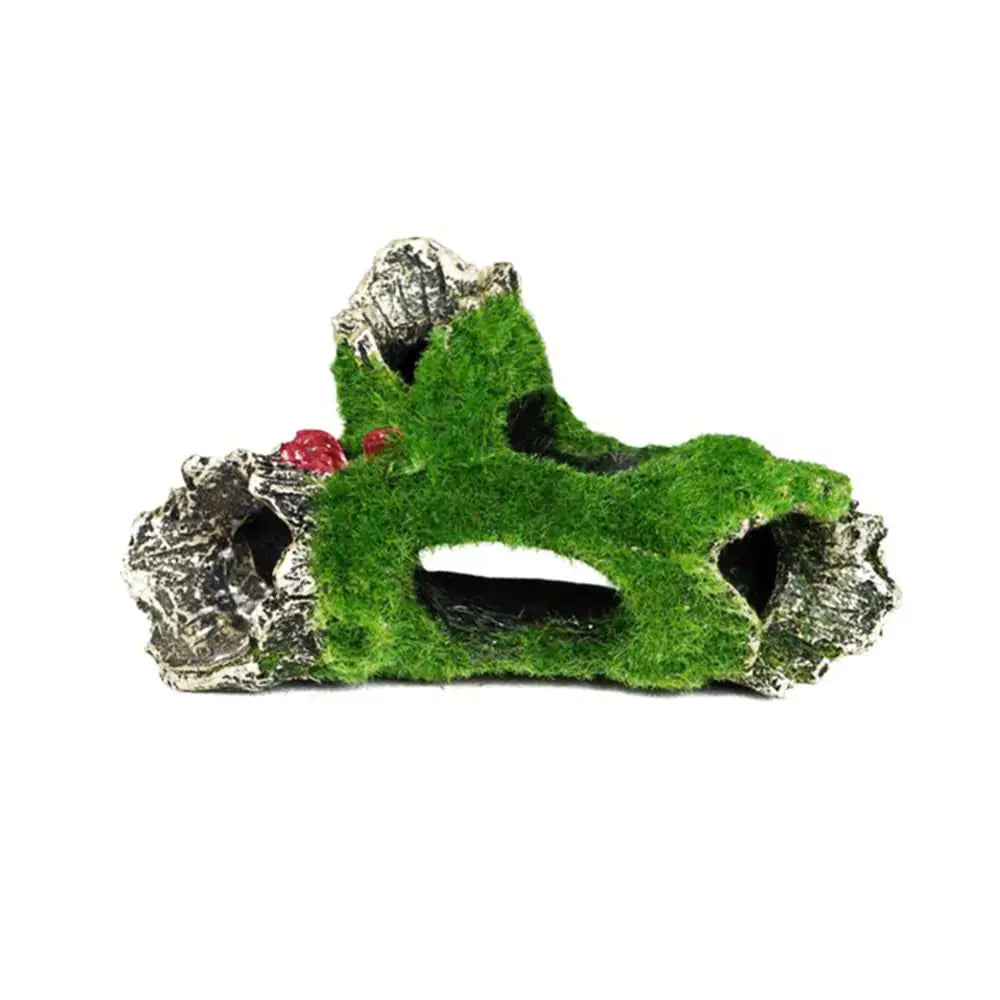 Gigicloud Resin Moss Tree House Fish Shrimp Hiding House Aquarium Fish Tank Decoration Accessories Artificial Resin Log Tree Branch with Moss Fish Tank Decoration Zooko